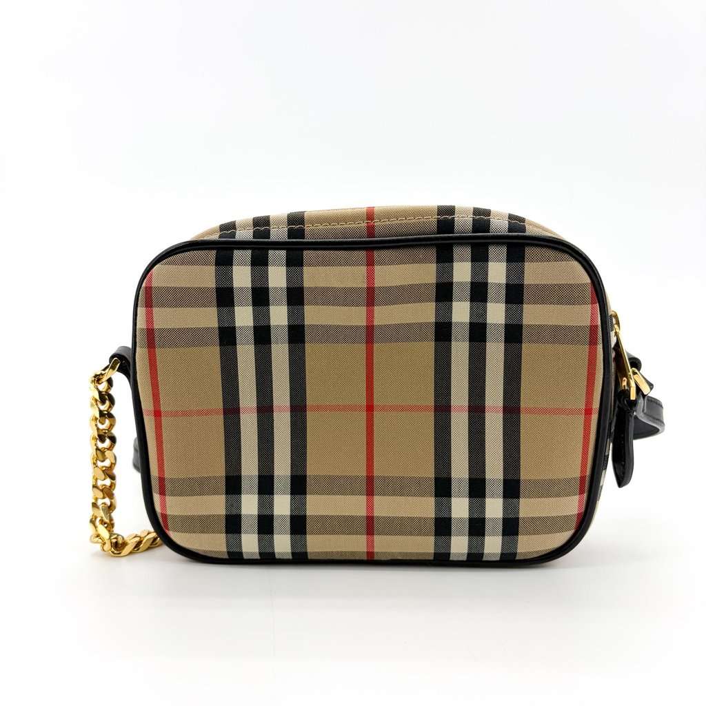 Burberry Vintage Check Leather Camera Bag Archive Beige Beige Leather Good - Back View