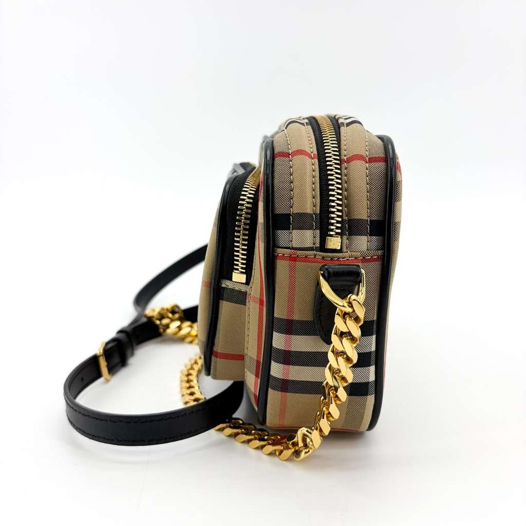Burberry Vintage Check Leather Camera Bag Archive Beige Beige Leather Good - Inside View