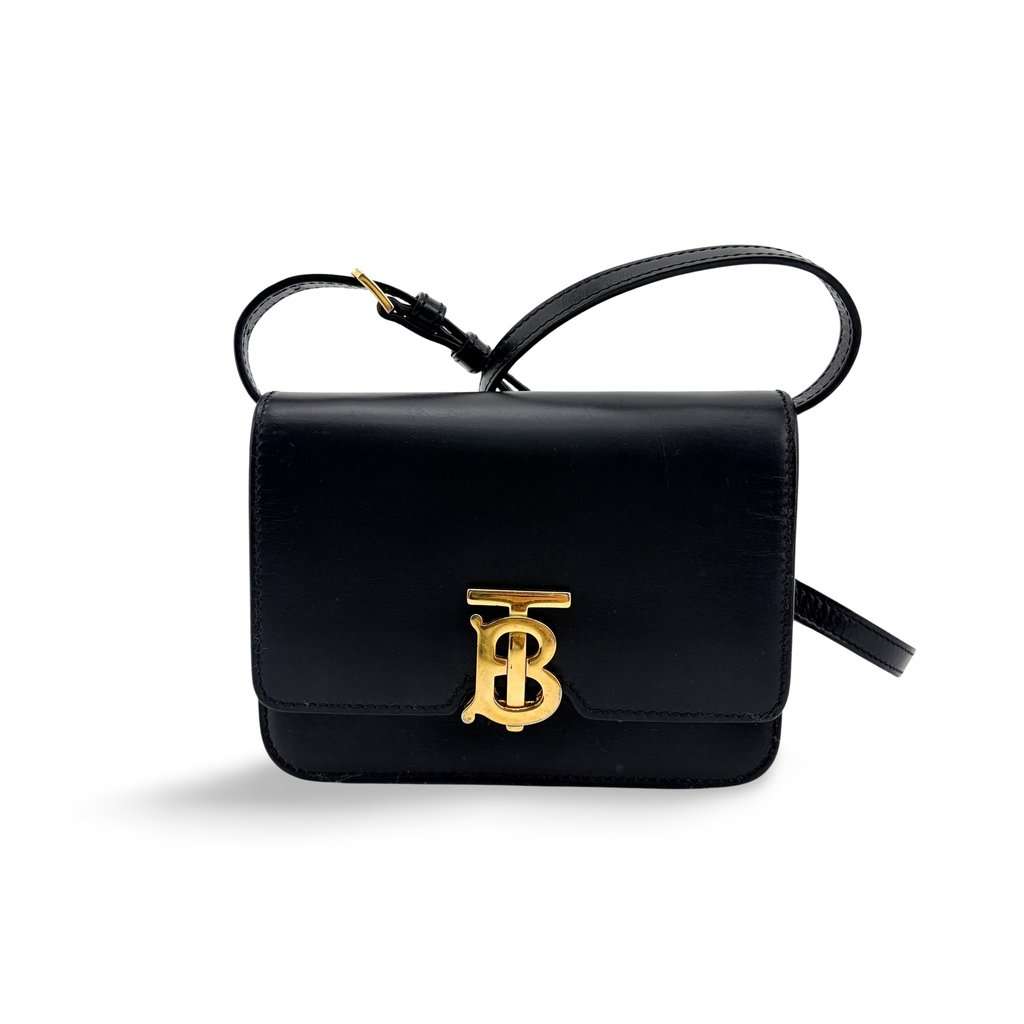 Burberry Small Leather TB Bag Black Gold Hardware Black Leather Very good - Front View