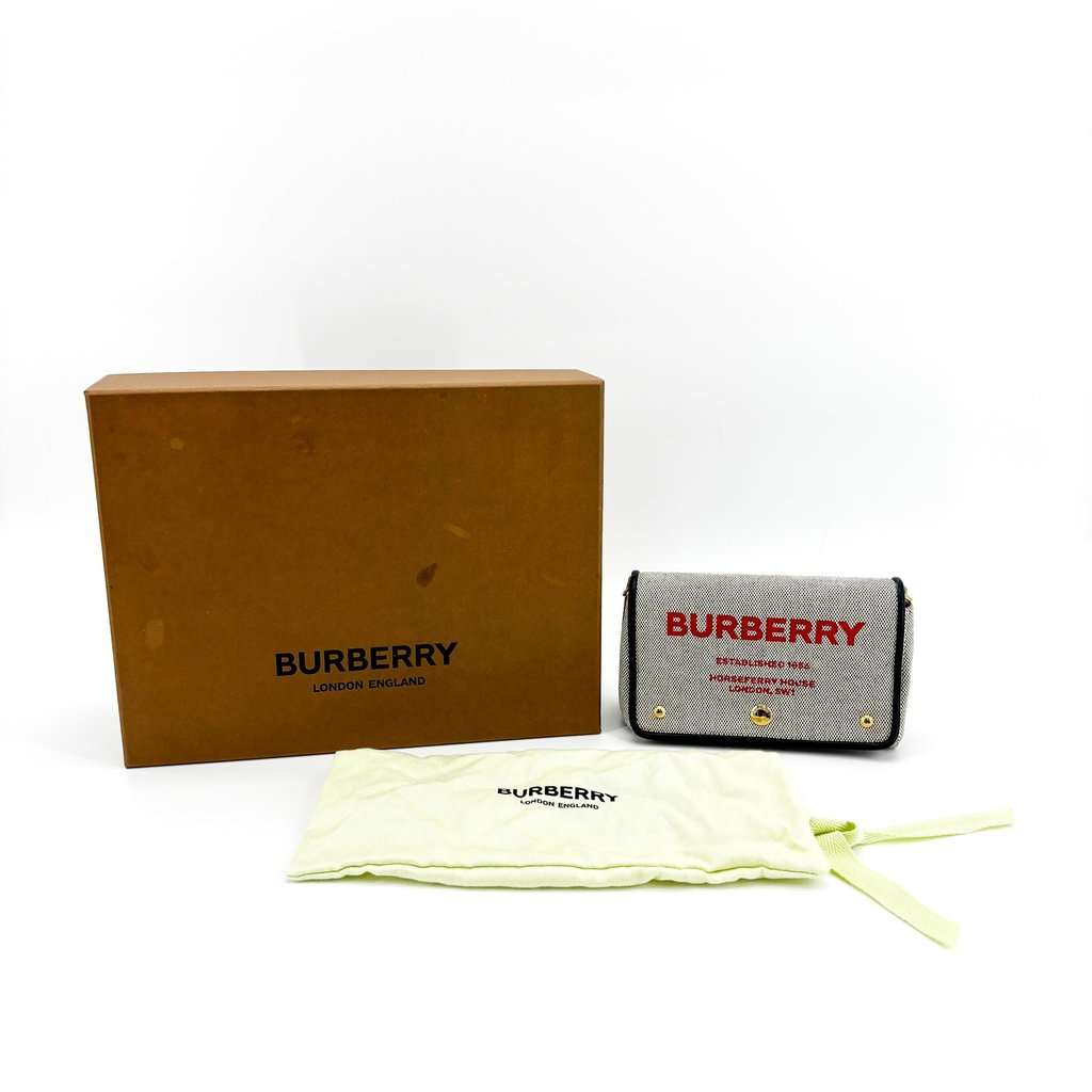 Burberry Horseferry Print Canvas Note Shoulder Bag Black White Black Canvas Good - Back View