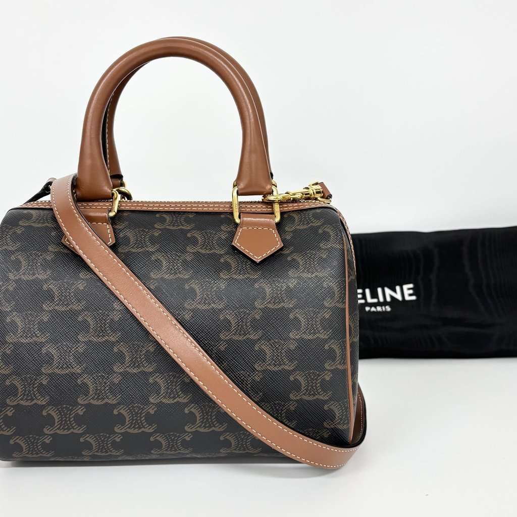 Celine Triomphe Canvas Mini Boston Bag Brown Canvas Very good - Back View