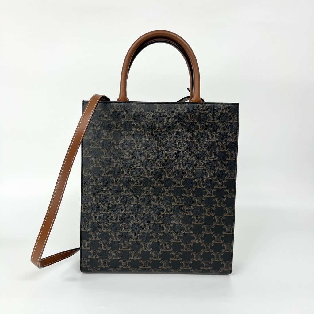Celine Triomphe Canvas Small Vertical Cabas Bag Tan Brown Canvas Very good - Back View
