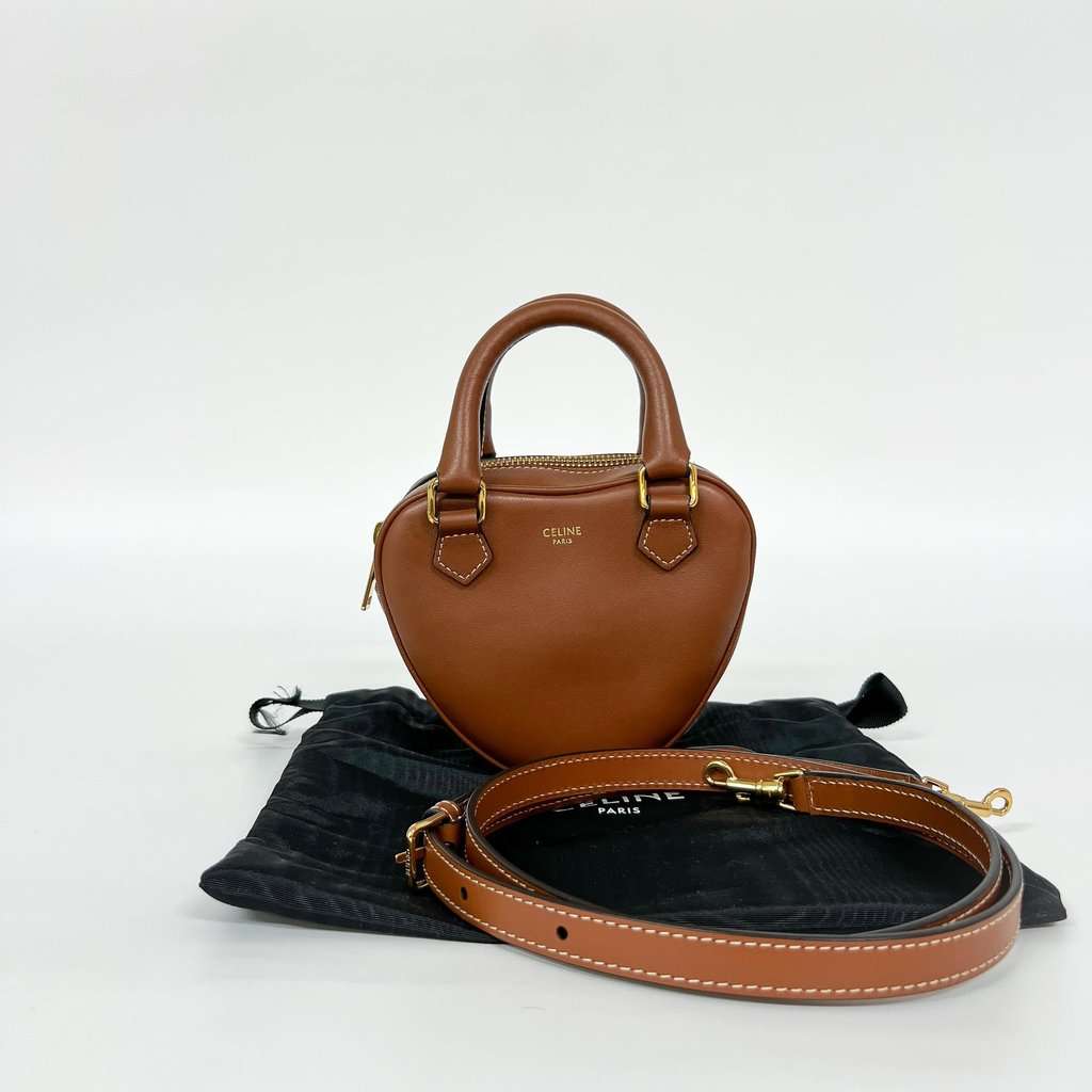 Celine Mini Heart Handle Bag Smooth Calfskin Tan Brown Leather Good - Back View
