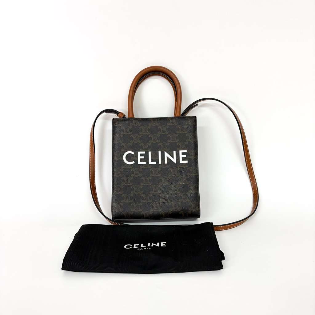 Celine Cabas Vertical Mini Triomphe Canvas & Calfskin Tan Brown Canvas Very good - Back View