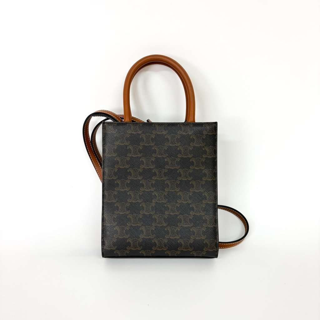 Celine Cabas Vertical Mini Triomphe Canvas & Calfskin Tan Brown Canvas Very good - Inside View