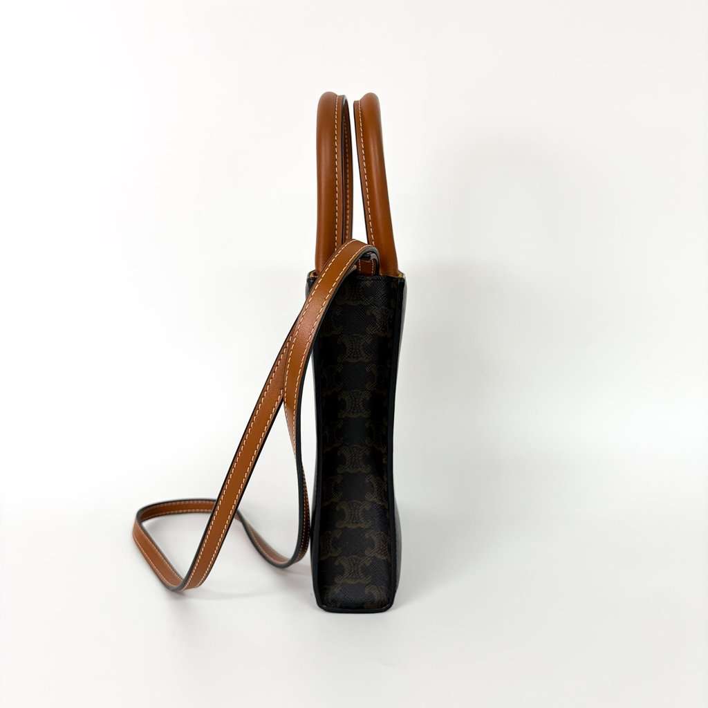 Celine Cabas Vertical Mini Triomphe Canvas & Calfskin Tan Brown Canvas Very good - Model View