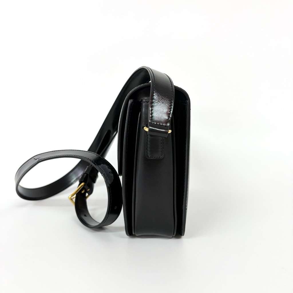 Celine Triomphe Bag Shiny Calfskin Black Gold Hardware Black Leather Good - Model View