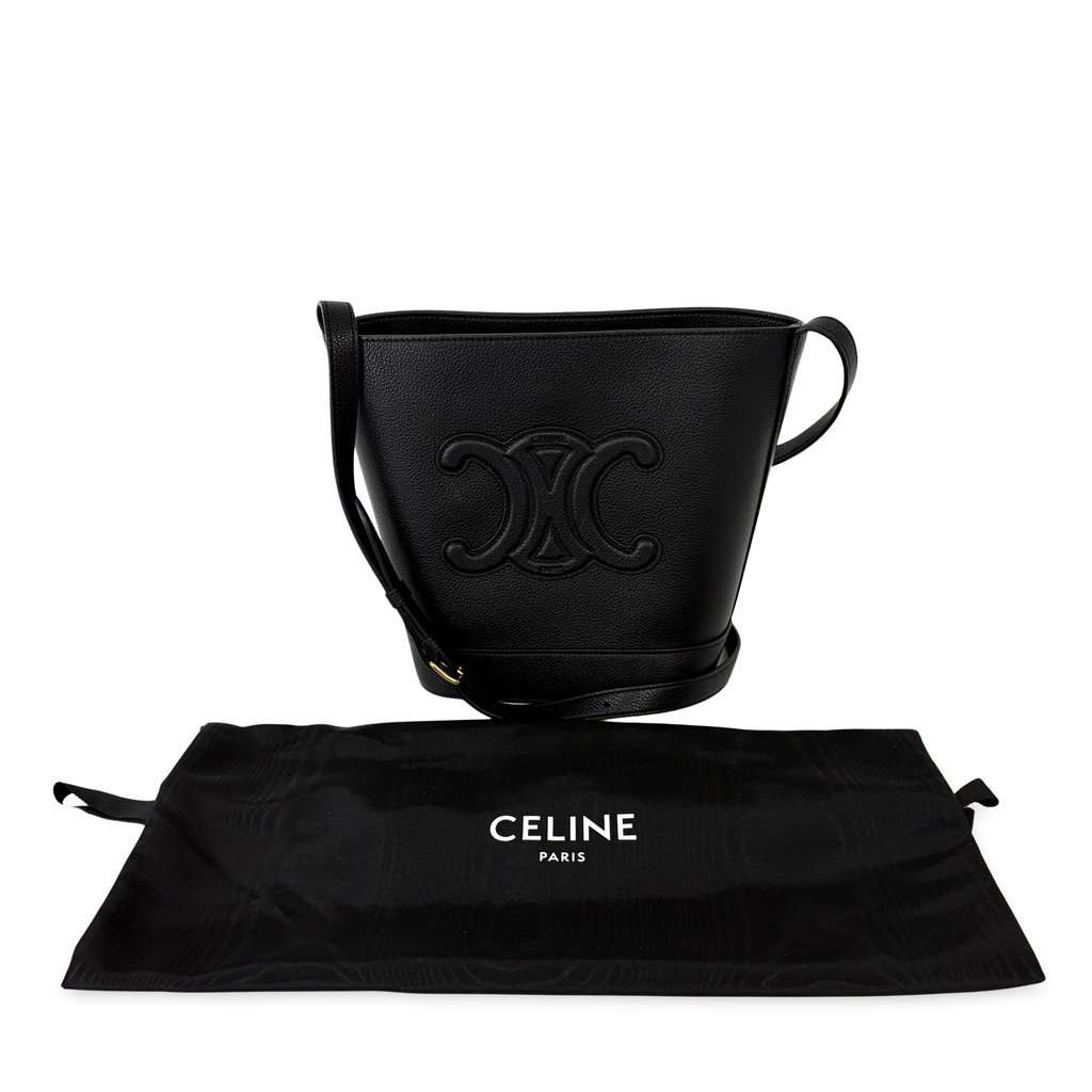 Celine Small Bucket Cure Triomphe Black Black Leather Good - Back View