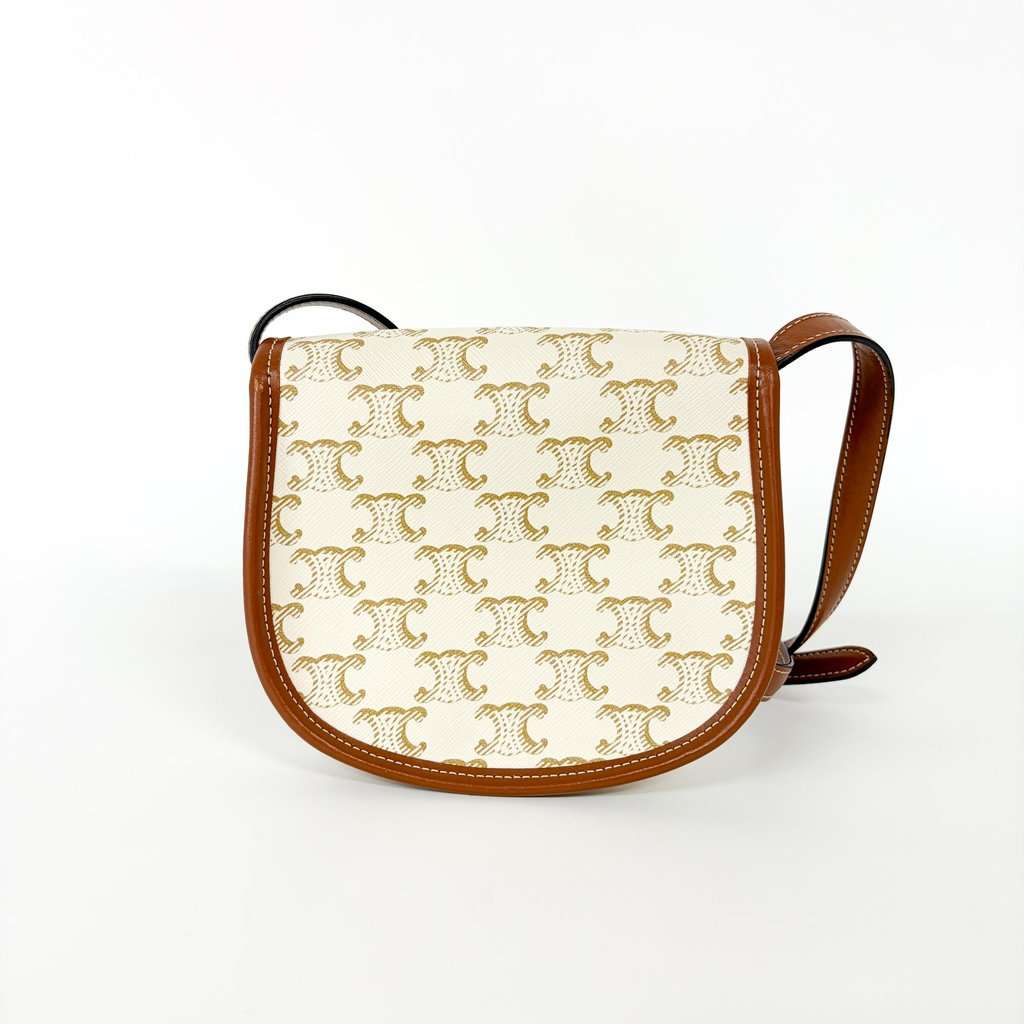 Celine Triomphe Canvas & Calfskin Small Besace White Tan MultiColor Canvas Very good - Back View