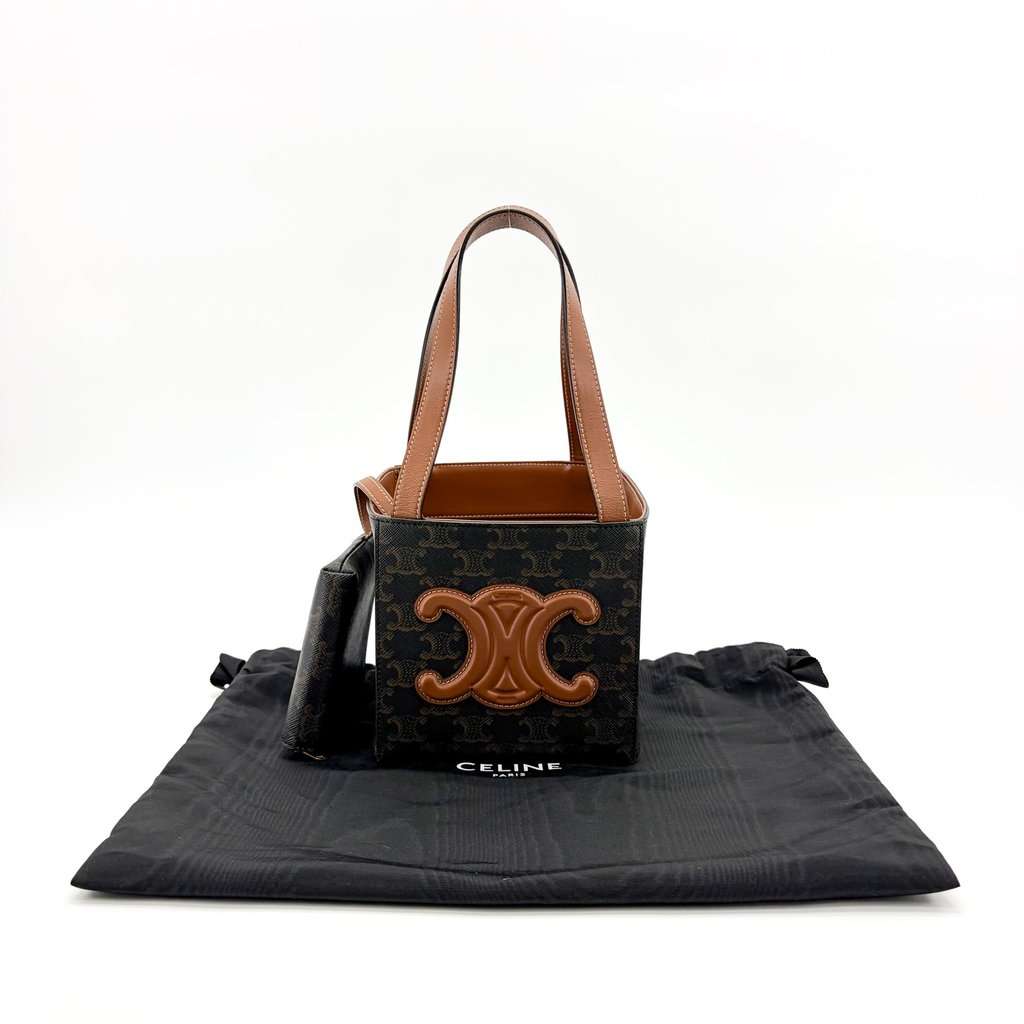 Celine Small Cabas Cuir Triomphe Triomphe Canvas and Calfskin Tan Brown Canvas Very good - Back View