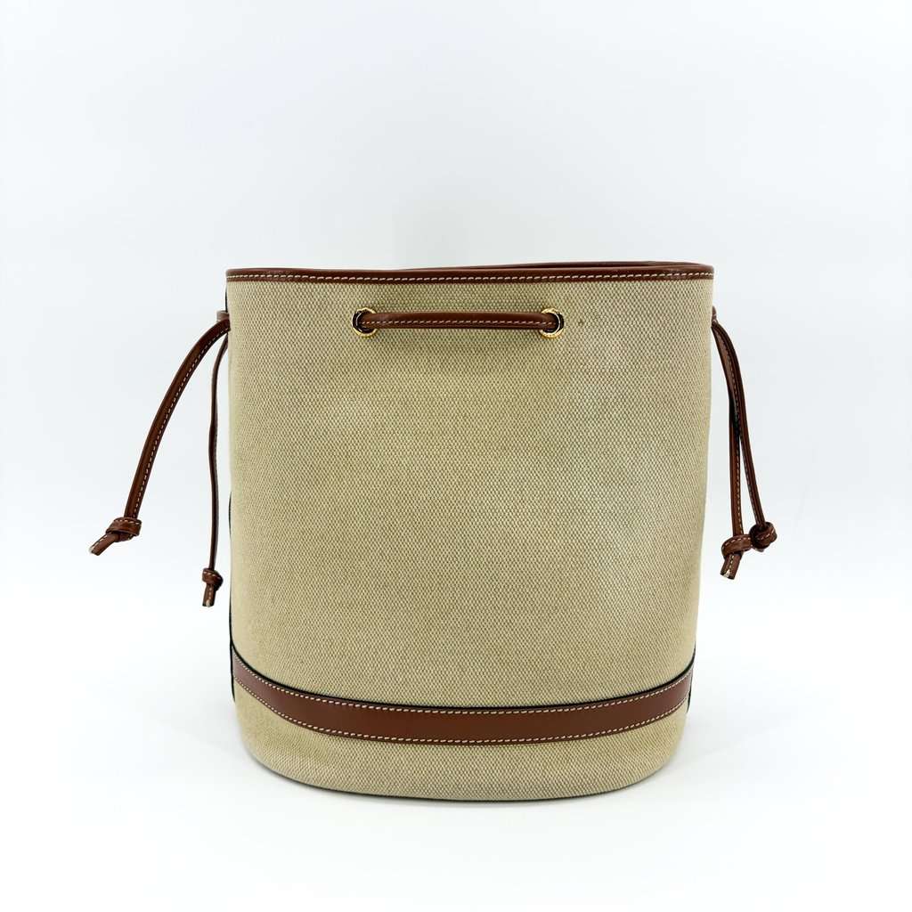 Celine Small Bucket Cure Triomphe Textile & Calfskin Natural Tan MultiColor Leather Fair - Inside View