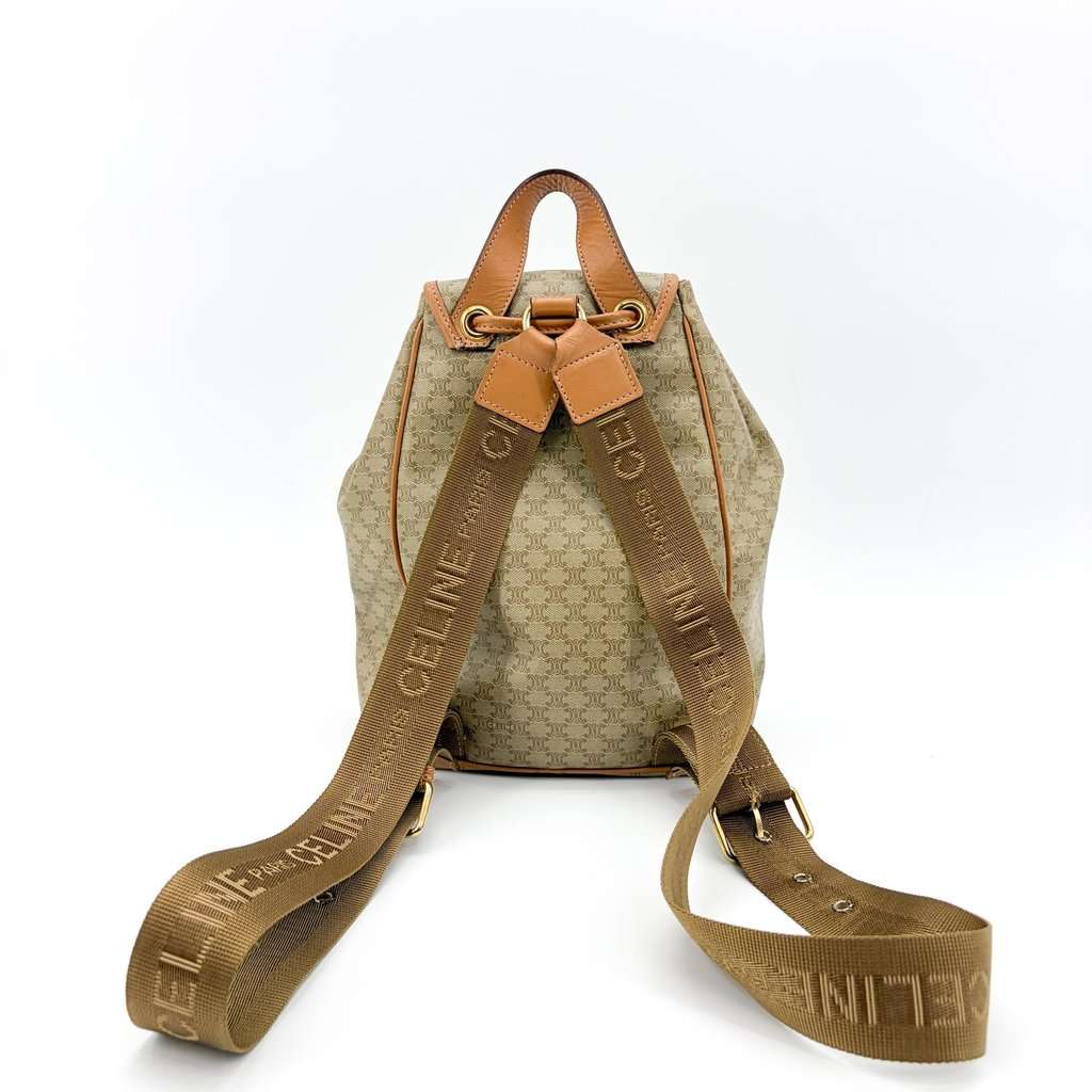 Celine Macadam Vintage Medium Backpack Brown Beige Canvas Good - Back View