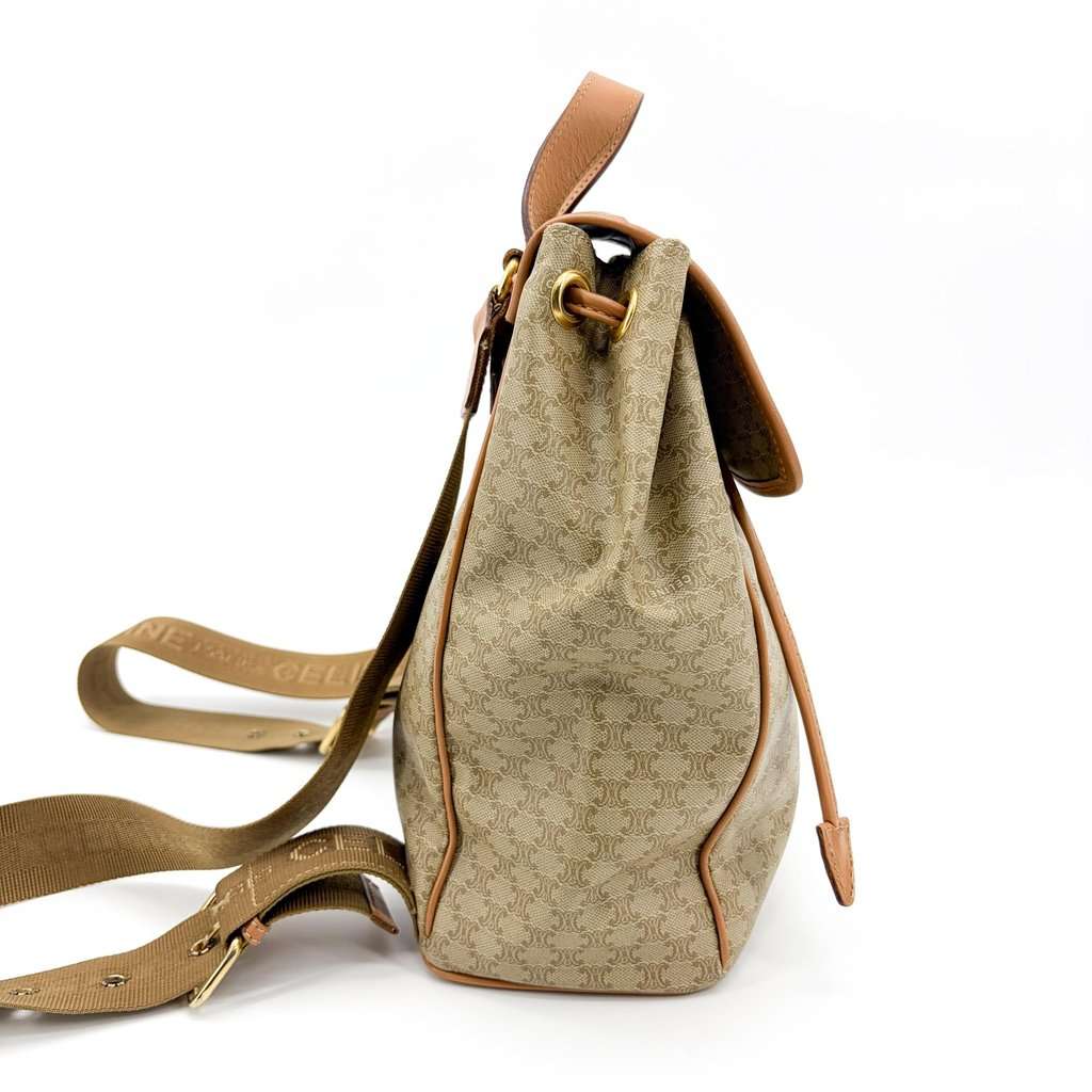 Celine Macadam Vintage Medium Backpack Brown Beige Canvas Good - Model View