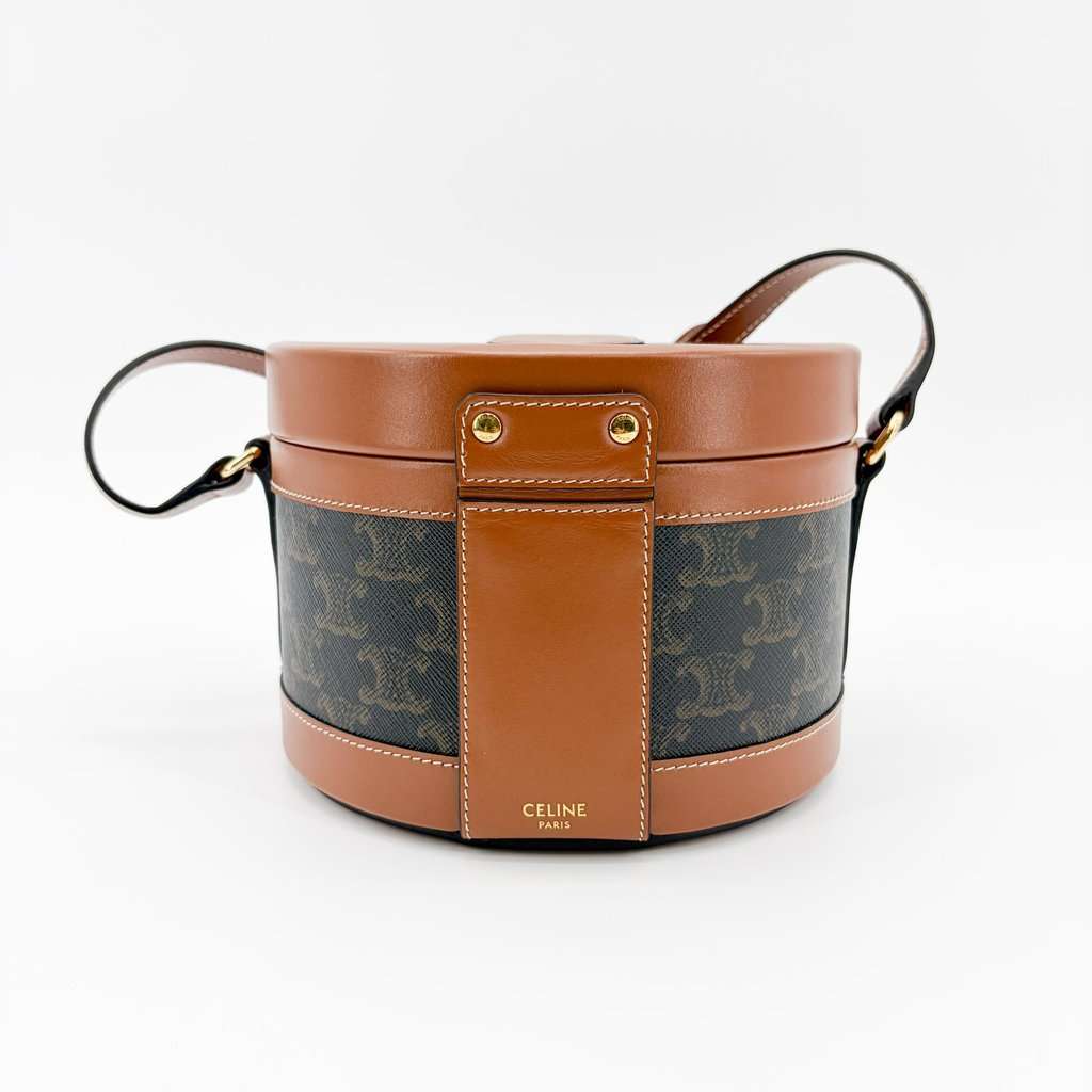 Celine Triomphe Canvas and Calfskin Medium Tambour Bag Tan Black Canvas Very good - Inside View