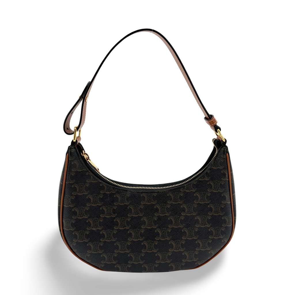 Celine Ava Bag Triomphe Canvas Calfskin Tan Black Canvas Very good - Front View