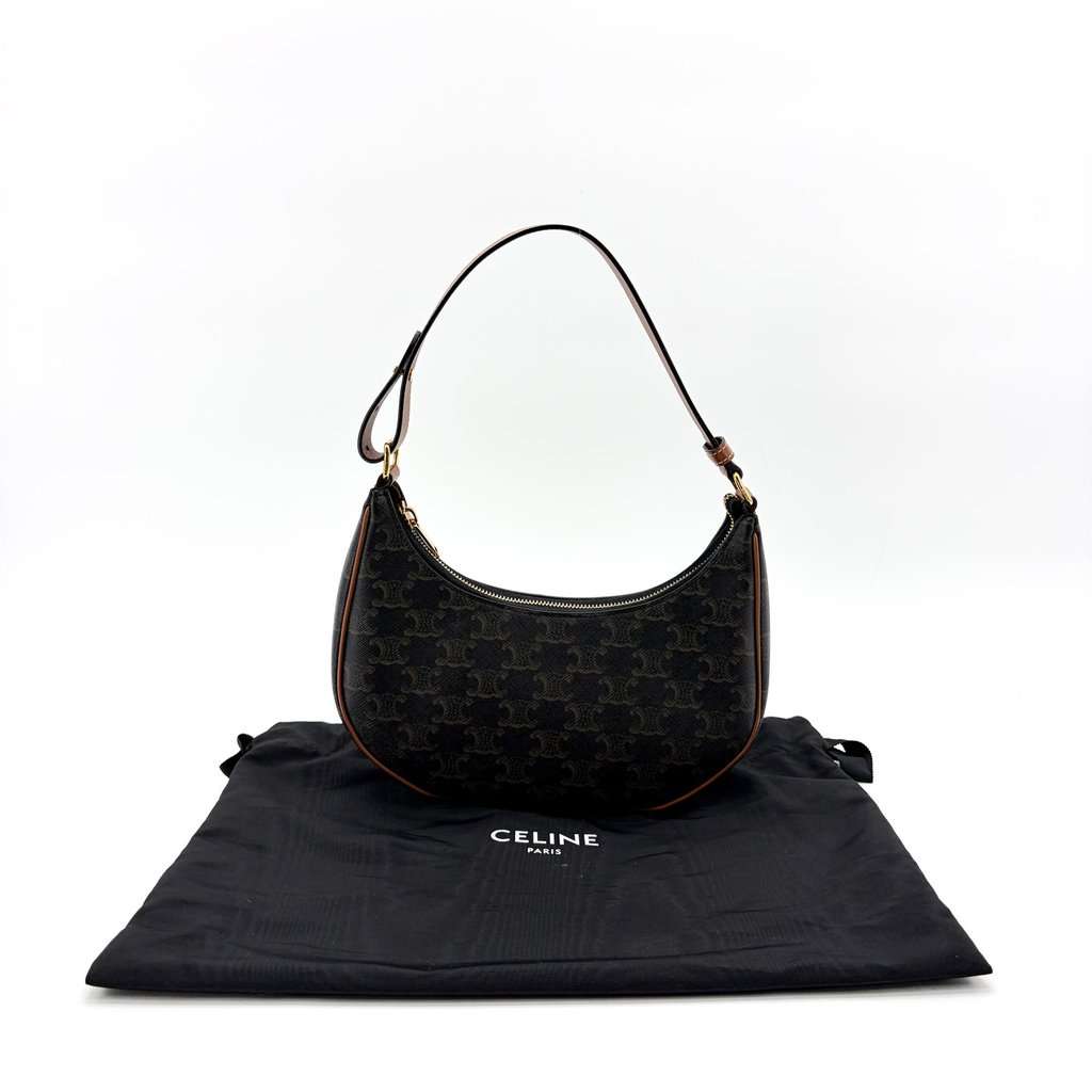 Celine Ava Bag Triomphe Canvas Calfskin Tan Black Canvas Very good - Back View