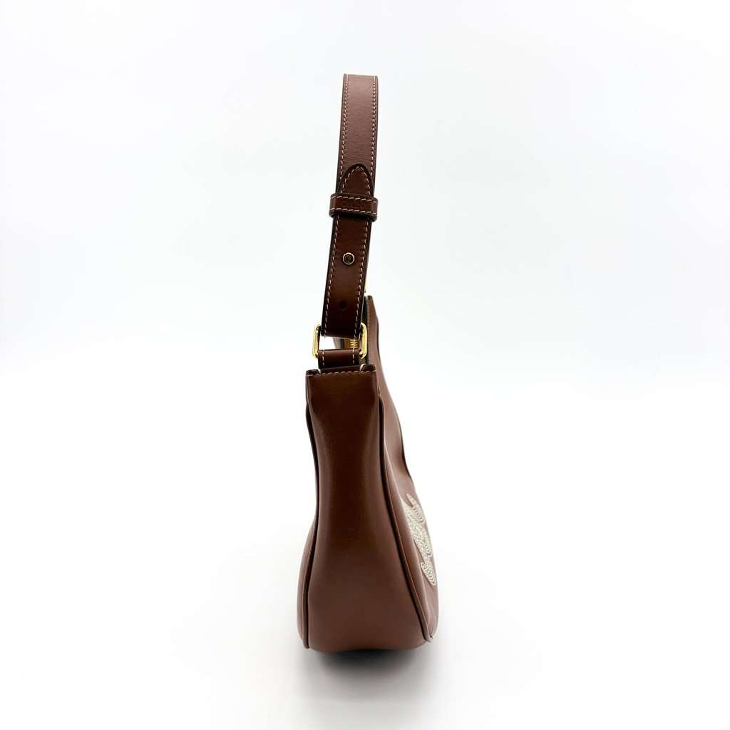 Celine Medium Ava Bag Tan Smooth Calfskin White Triomphe Embroidery Brown Leather Very good - Model View