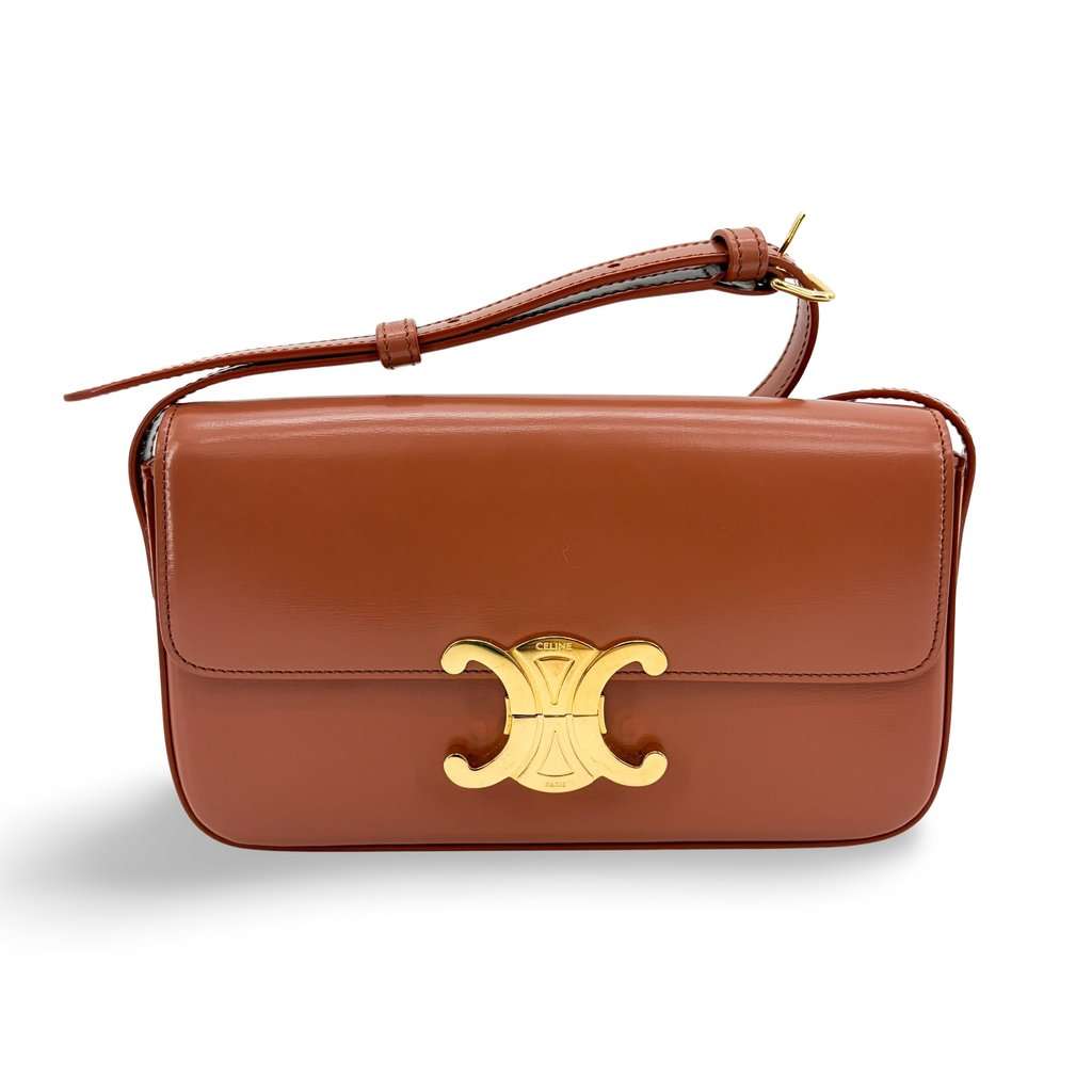 Celine Classic Triomphe Bag Shiny Calfskin Tan Brown Leather Very good - Front View