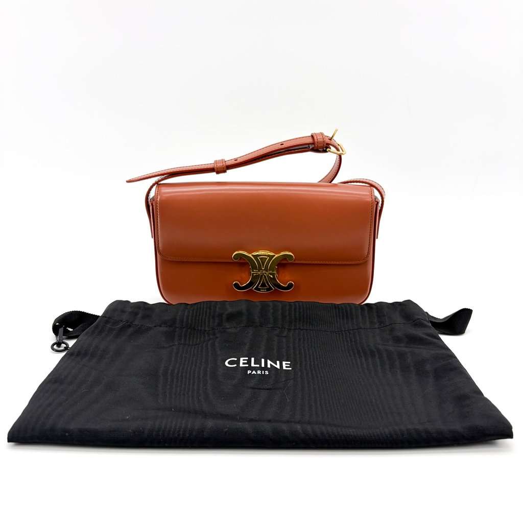 Celine Classic Triomphe Bag Shiny Calfskin Tan Brown Leather Very good - Back View