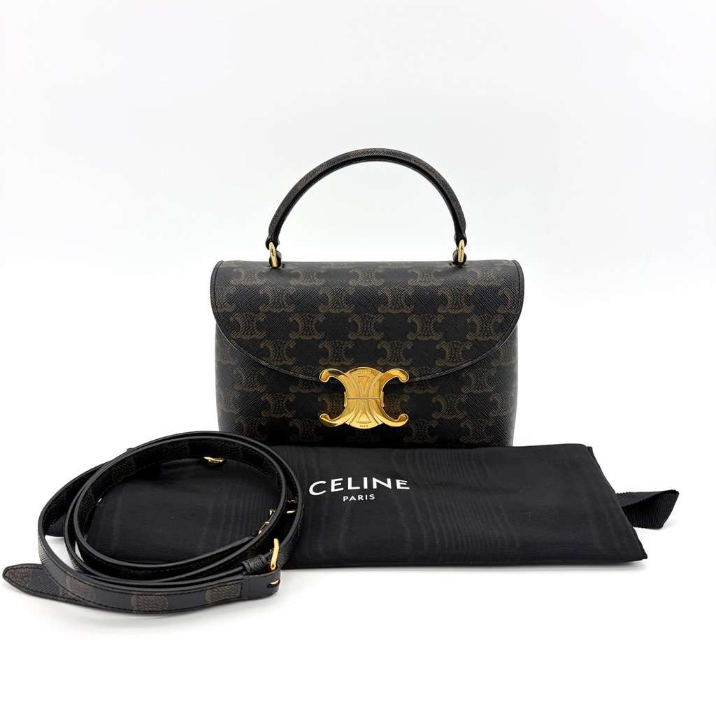 Celine Triomf Canvas Small Besace 1600 Tan Brown Canvas Very good - Back View