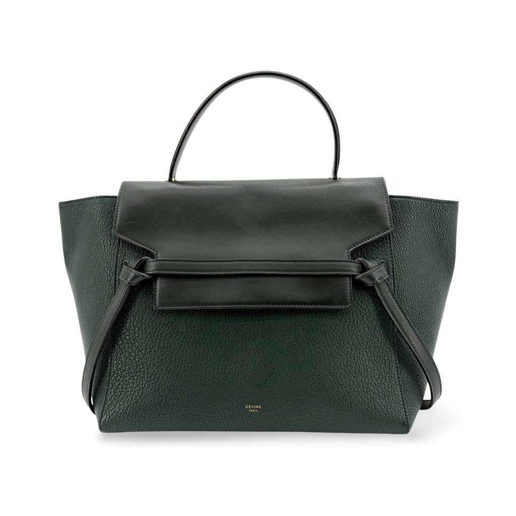Celine Micro Belt Bag Amazon Green & Black Black Leather Good - Front View