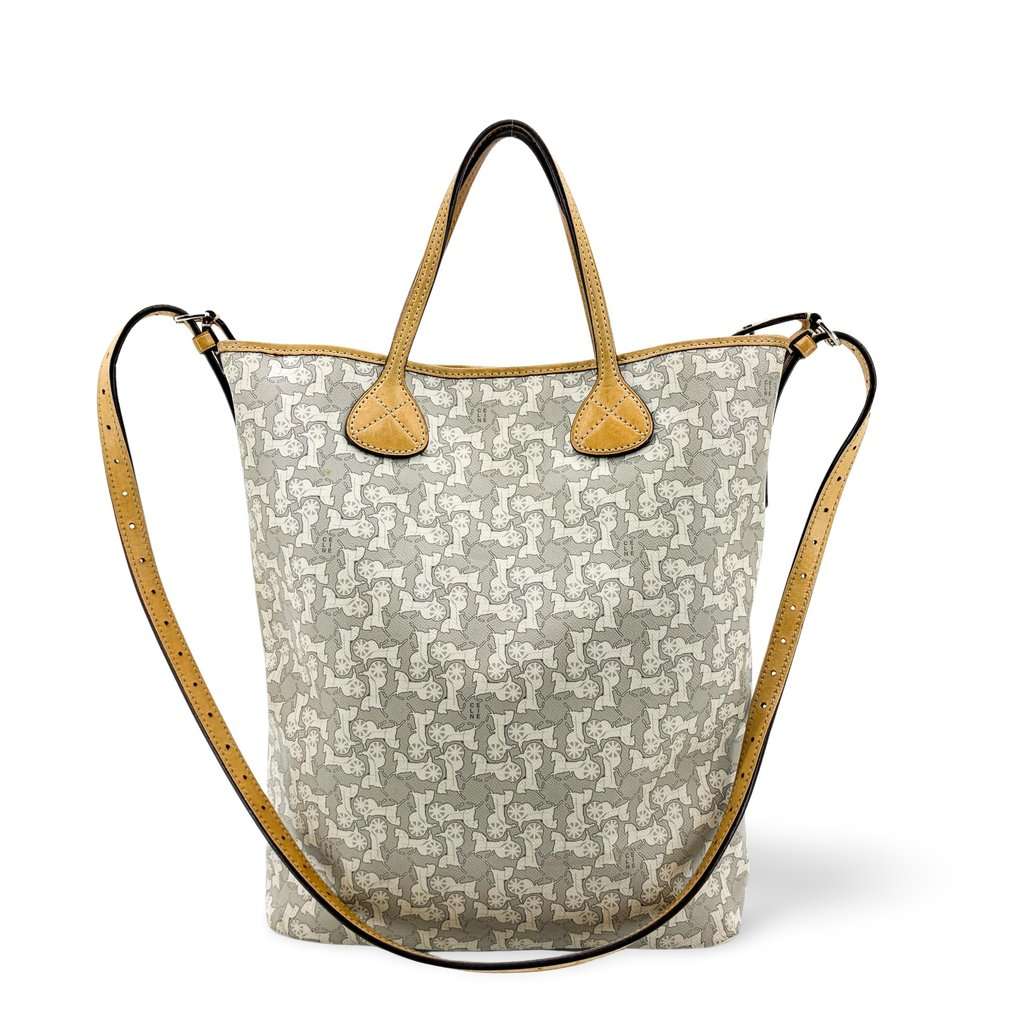 Celine C Macadam Sulky Canvas Tote Bag White Gray Beige Canvas Good - Front View