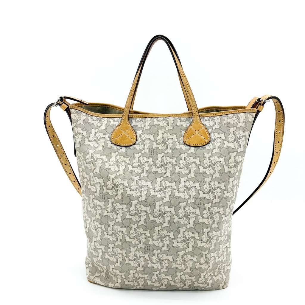 Celine C Macadam Sulky Canvas Tote Bag White Gray Beige Canvas Good - Back View