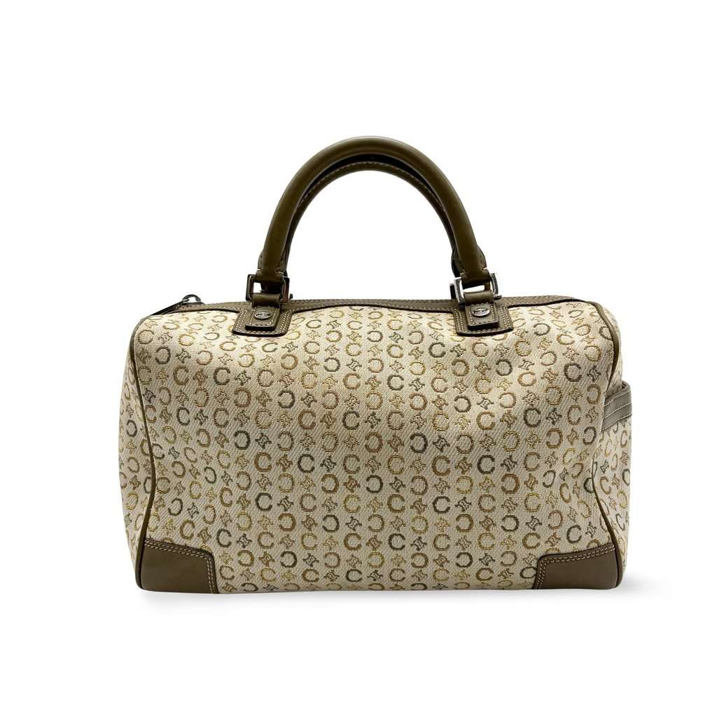 Celine Macadam Jacquard Boston Bag Brown Beige Jacquard Good - Front View