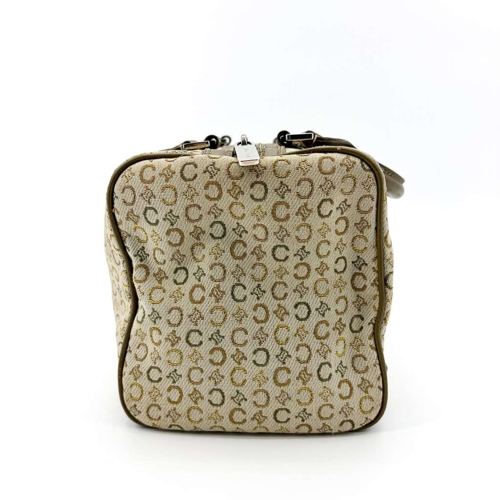 Celine Macadam Jacquard Boston Bag Brown Beige Jacquard Good - Inside View