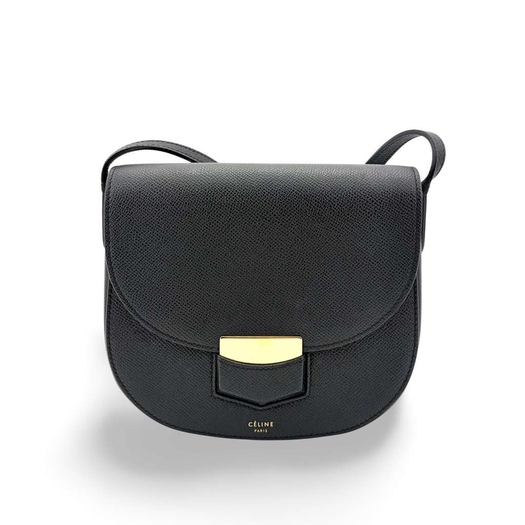 Celine Small Trotter Shoulder Bag Black Black Leather Good - Front View