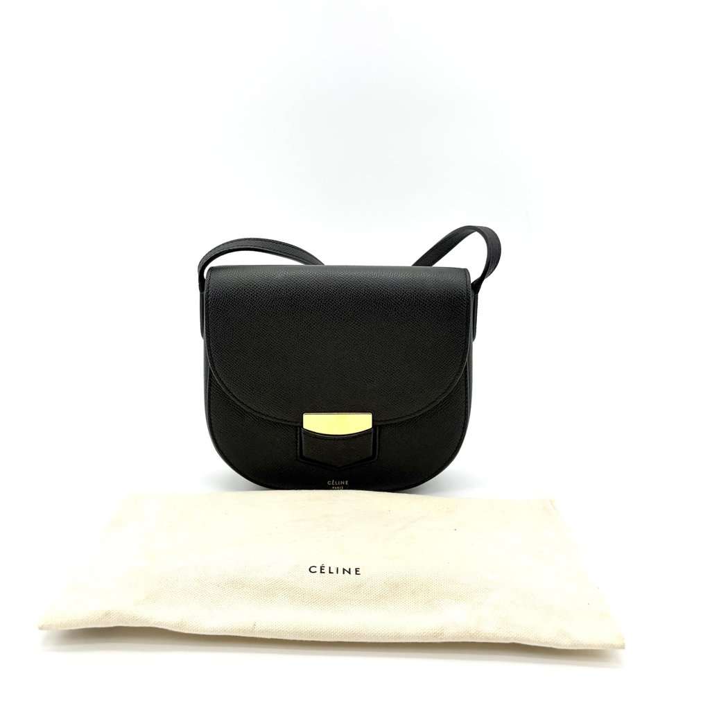 Celine Small Trotter Shoulder Bag Black Black Leather Good - Back View