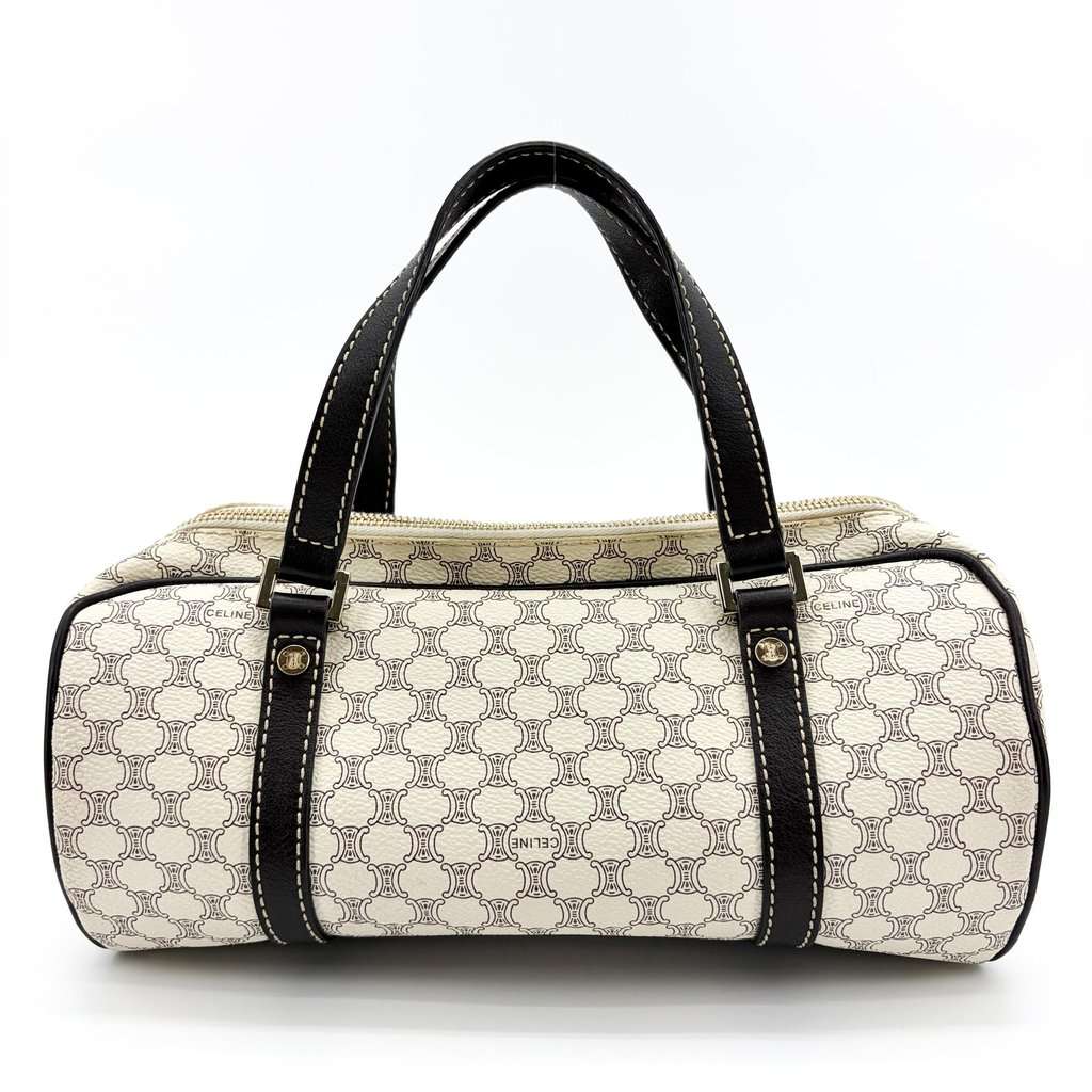 Celine Macadam Triomphe Canvas Barrel Bag White Black Black Canvas Good - Inside View