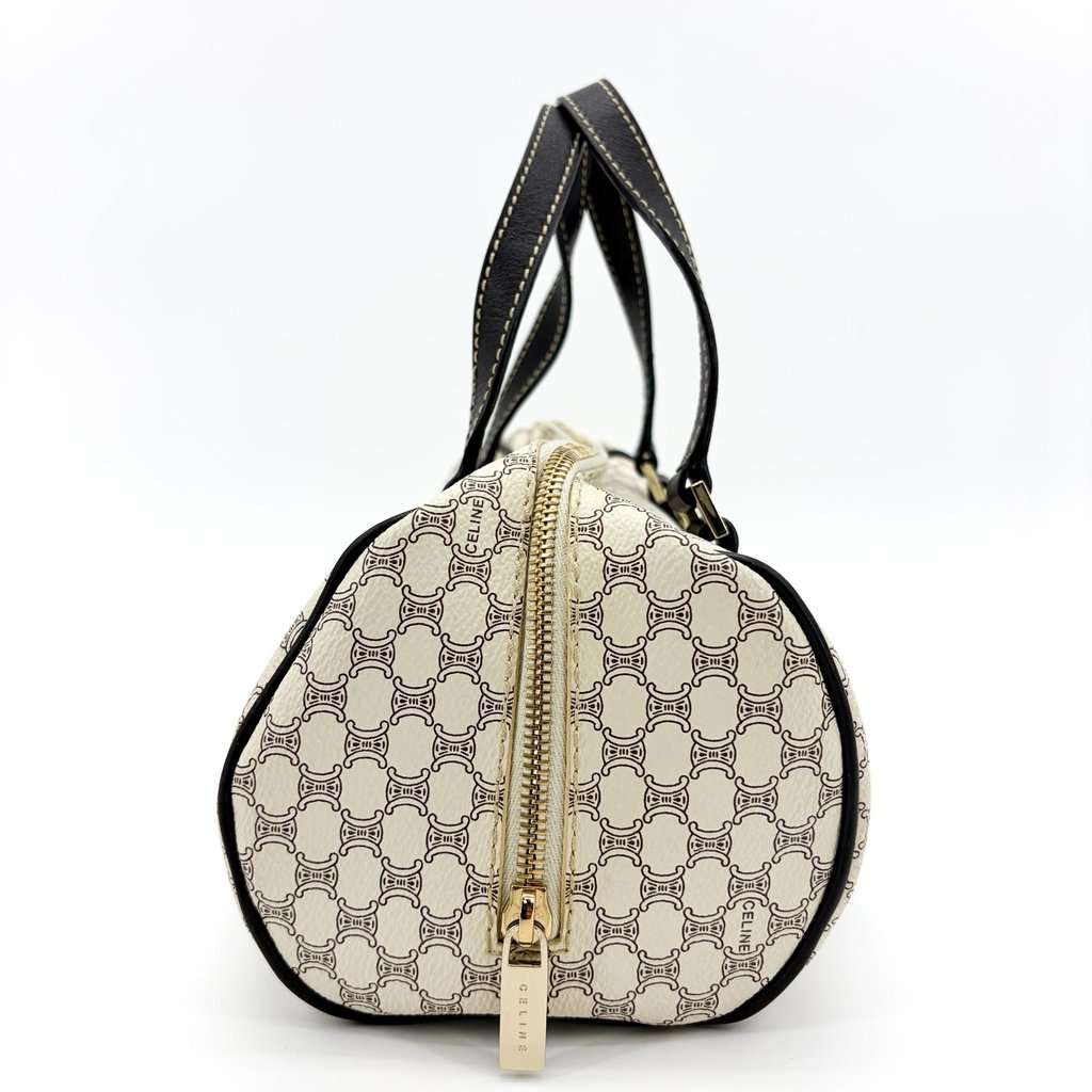 Celine Macadam Triomphe Canvas Barrel Bag White Black Black Canvas Good - Model View
