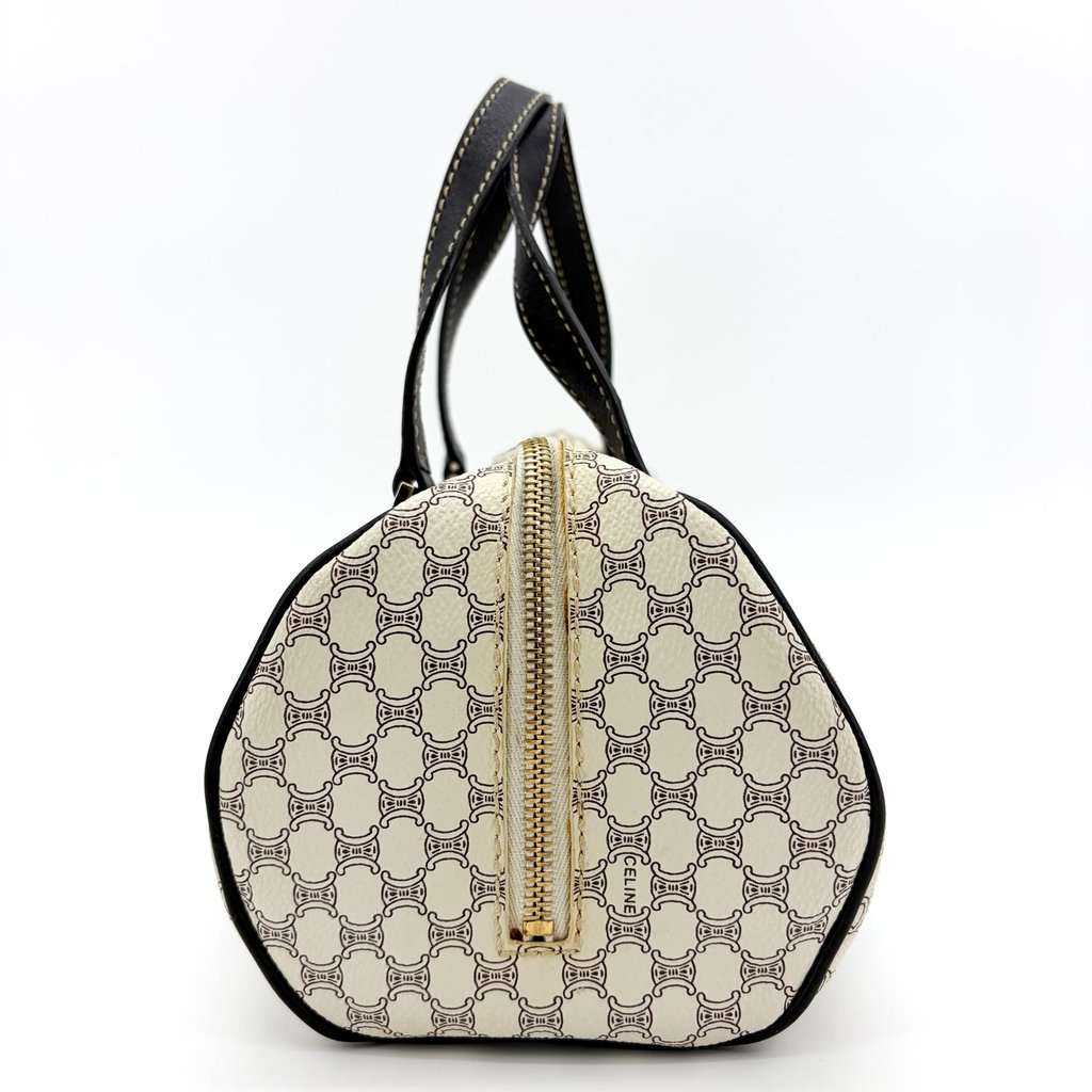 Celine Macadam Triomphe Canvas Barrel Bag White Black Black Canvas Good - Box View