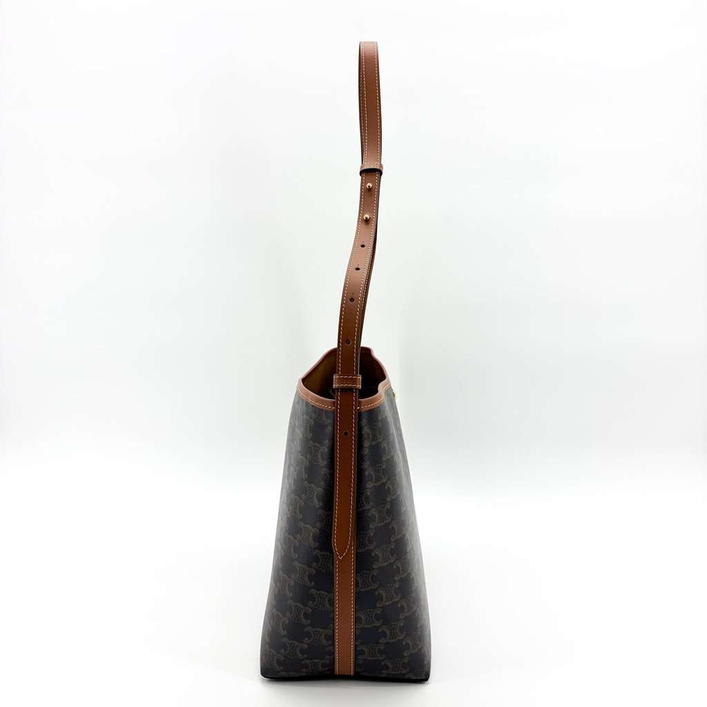 Celine Medium Bucket Bag Trionf Canvas and Calfskin Tan Black Canvas Very good - Box View
