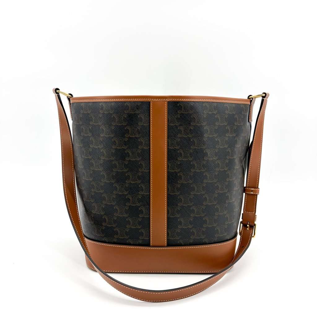 Celine Triomphe Canvas Medium Bucket Bag Tan Black Canvas Very good - Inside View