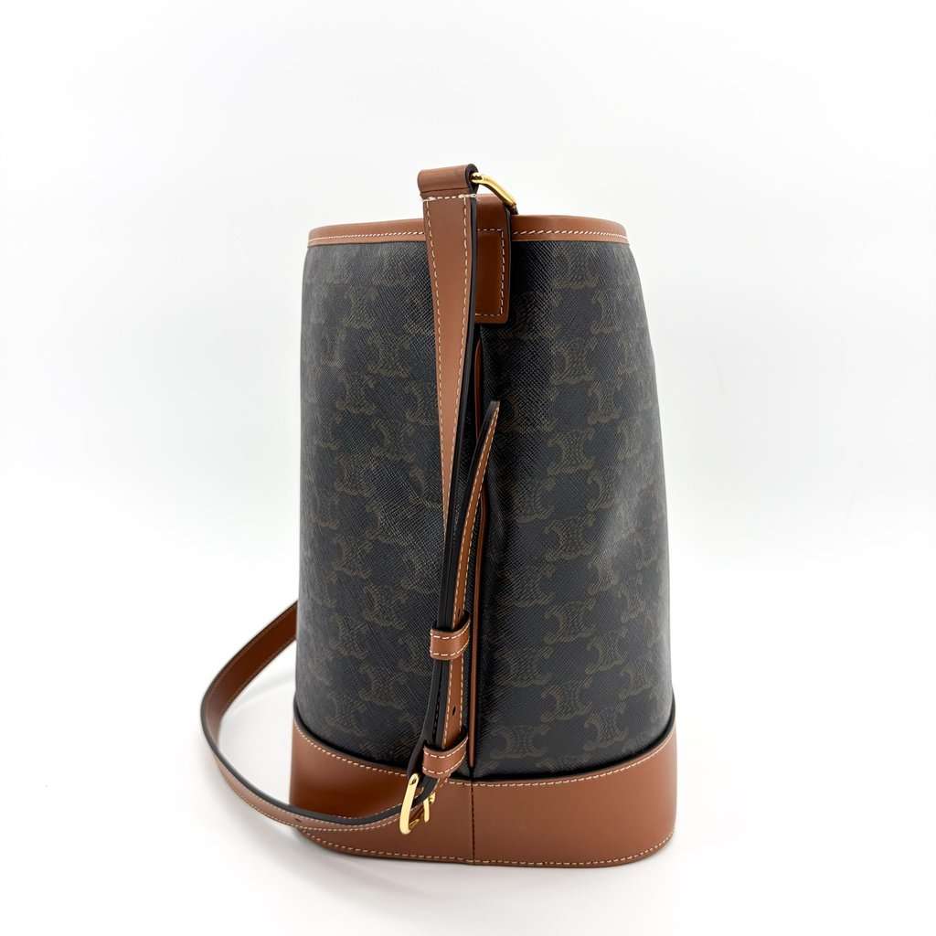 Celine Triomphe Canvas Medium Bucket Bag Tan Black Canvas Very good - Box View