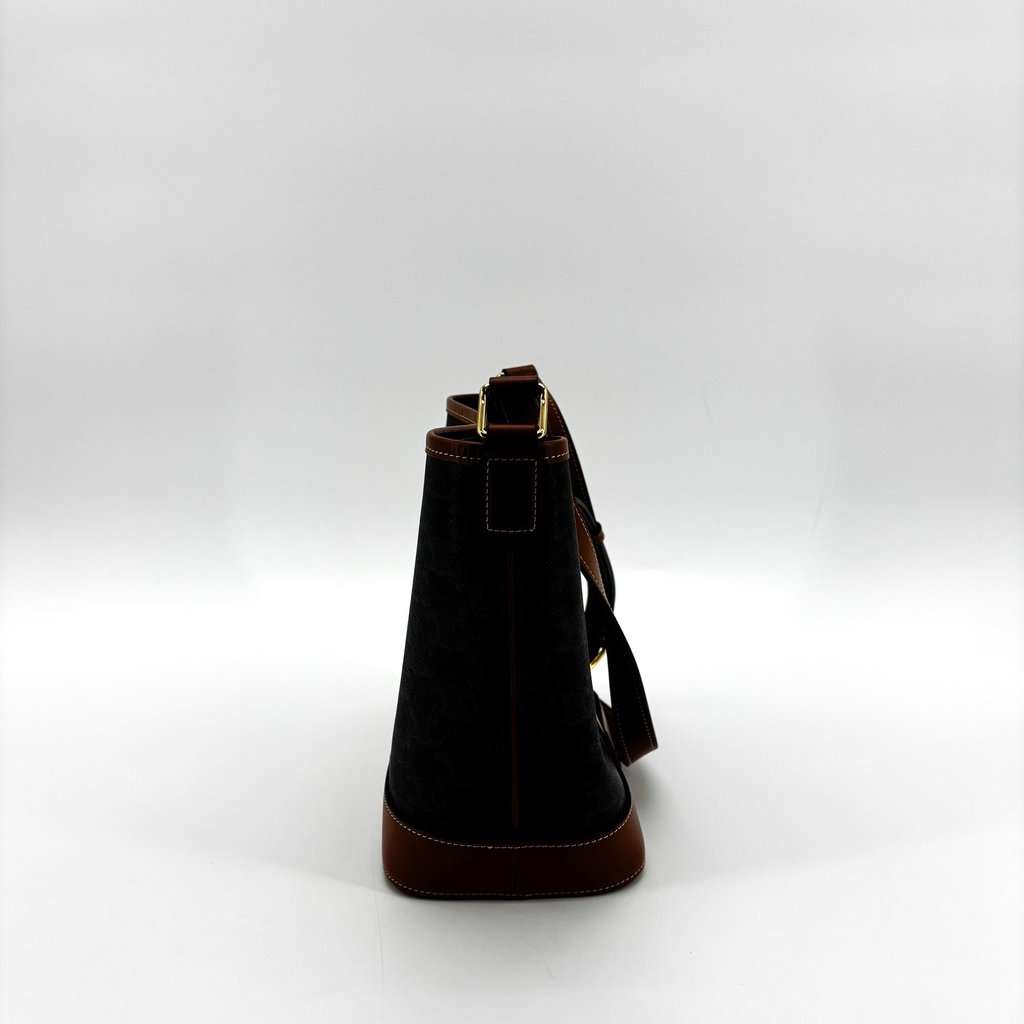 Celine Trionf Canvas & Calfskin Small Bucket Bag Tan Black Canvas Very good - Box View