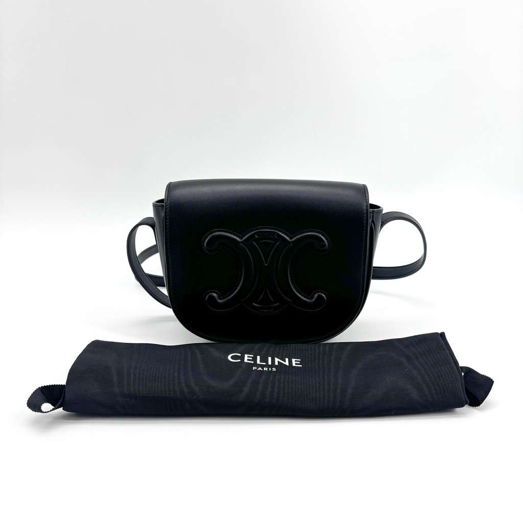 Celine Cuir Triomphe Folco Bag Black Black Leather Very good - Back View