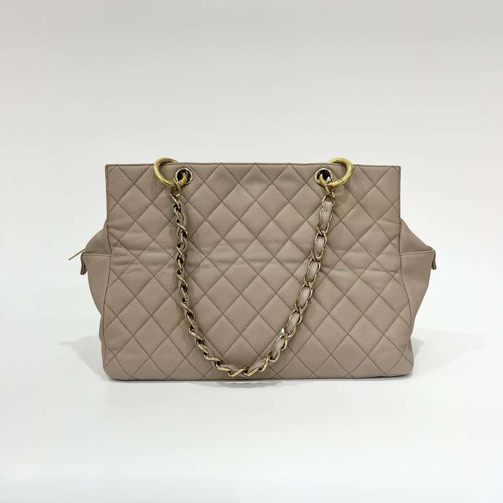 Chanel Caviar Square Bag Large Beige Leather Good - Back View
