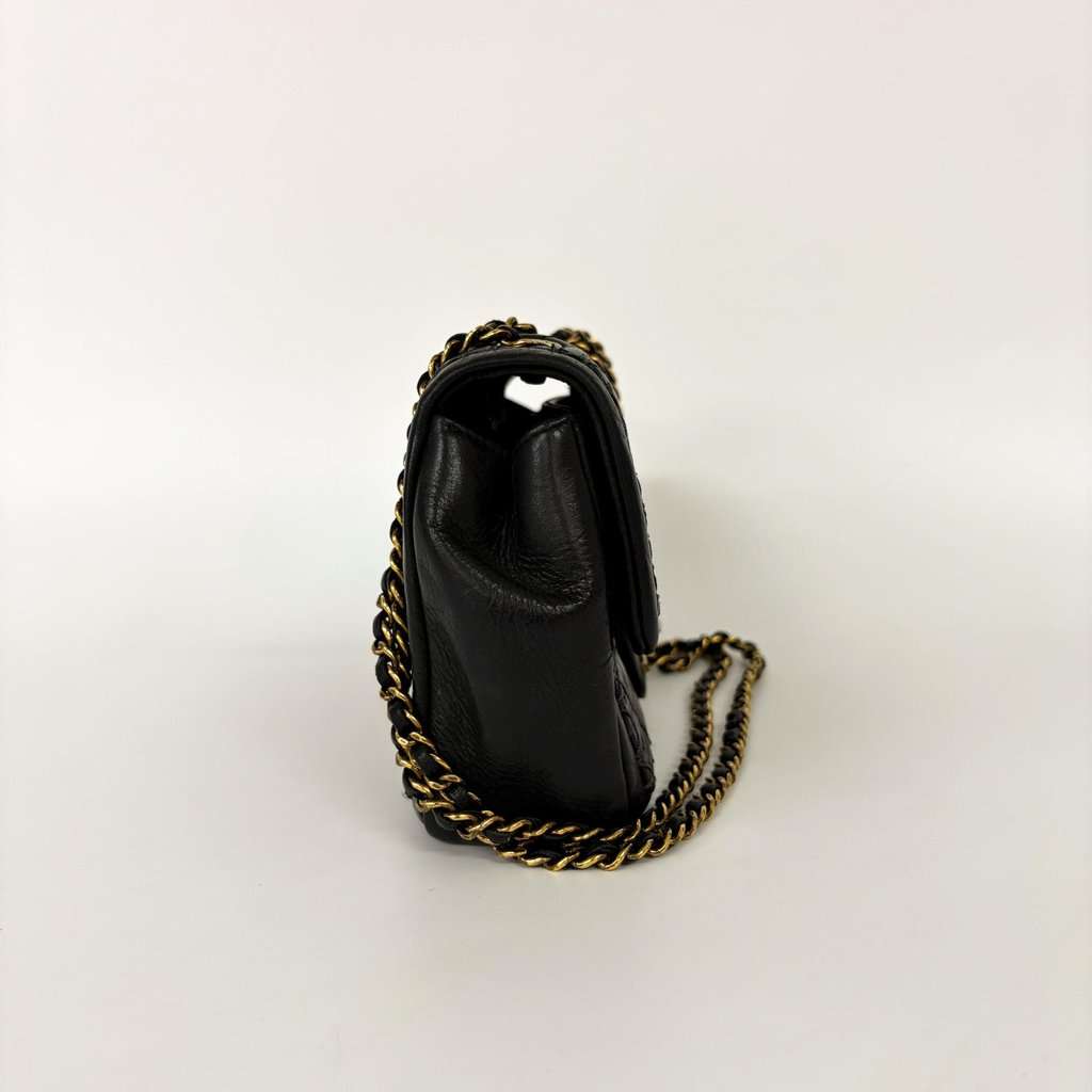 Chanel Small Rectangular Whipstitch Flap Bag Black Gold Hardware 21st Series Black Leather Good - Model View