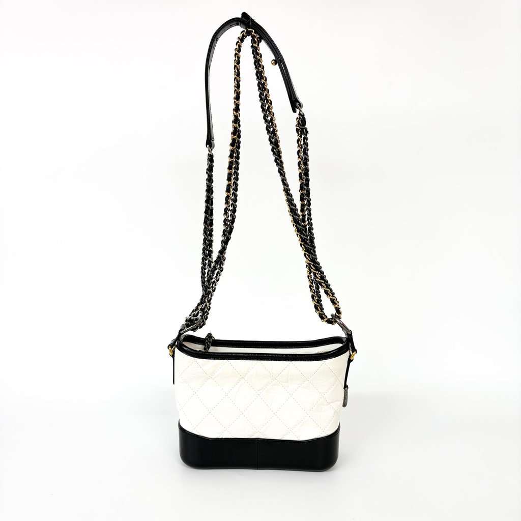 Chanel Gabrielle Small Hobo Bag White and Black 23 Series Black Leather Good - Inside View