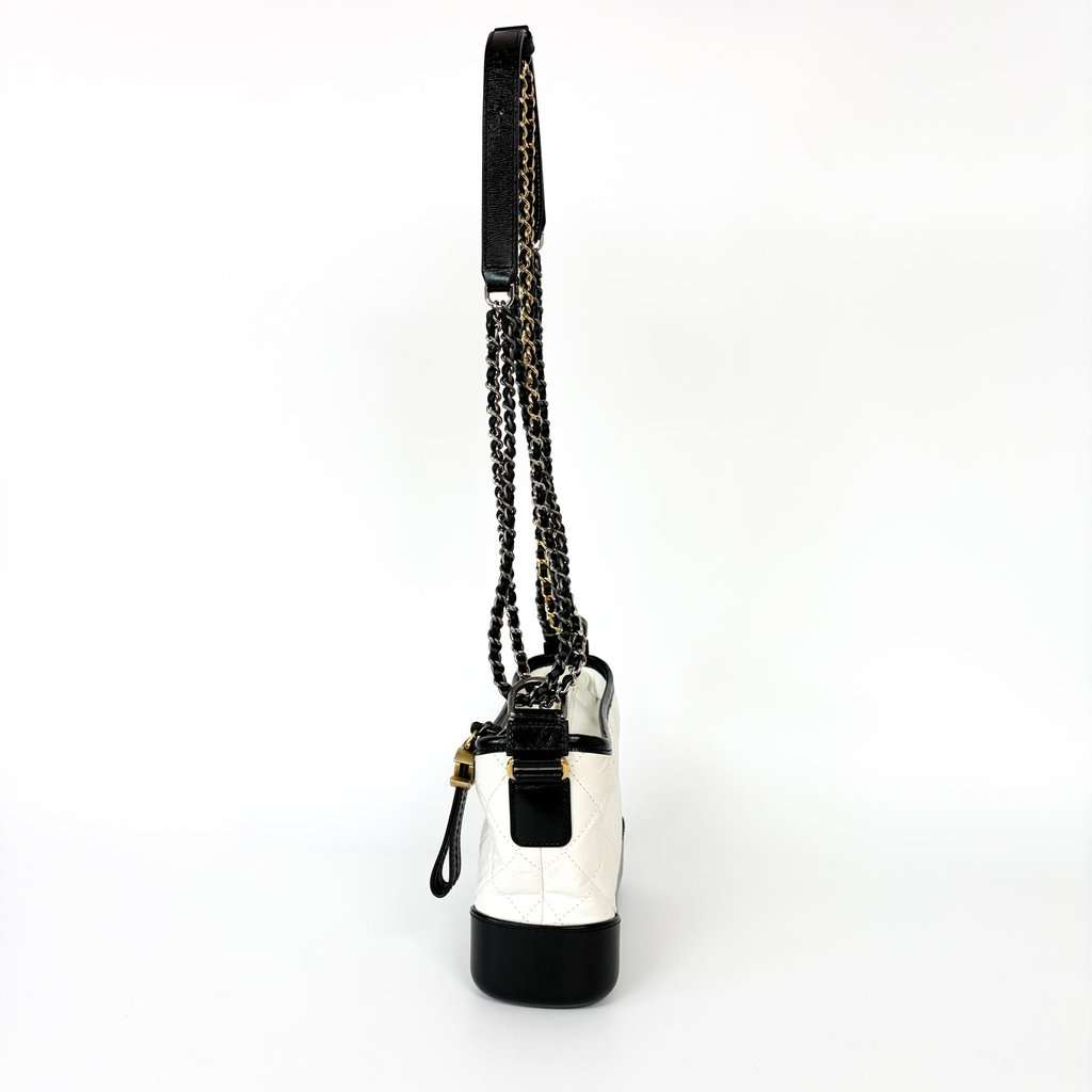 Chanel Gabrielle Small Hobo Bag White and Black 23 Series Black Leather Good - Model View