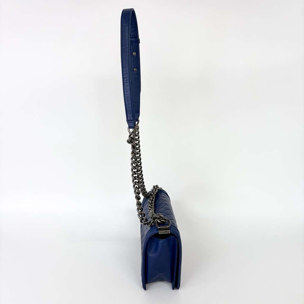 Chanel Boy Bag Large Blue Calfskin Silver Hardware Shoulder Bag Series 23 Blue Leather Good - Model View