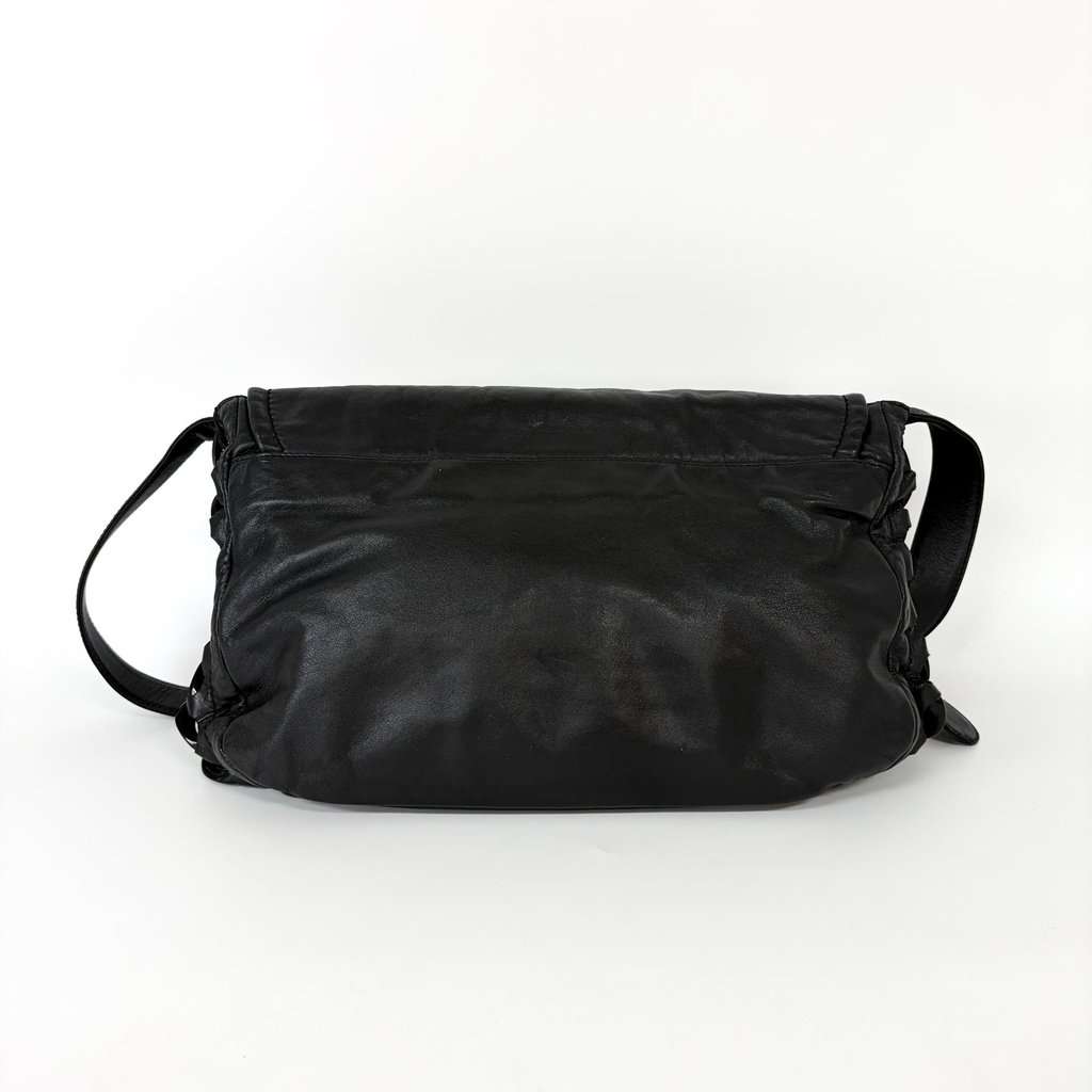 Chanel Timeless CC Crumpled Calfskin Messenger Bag Black Black Leather Good - Back View