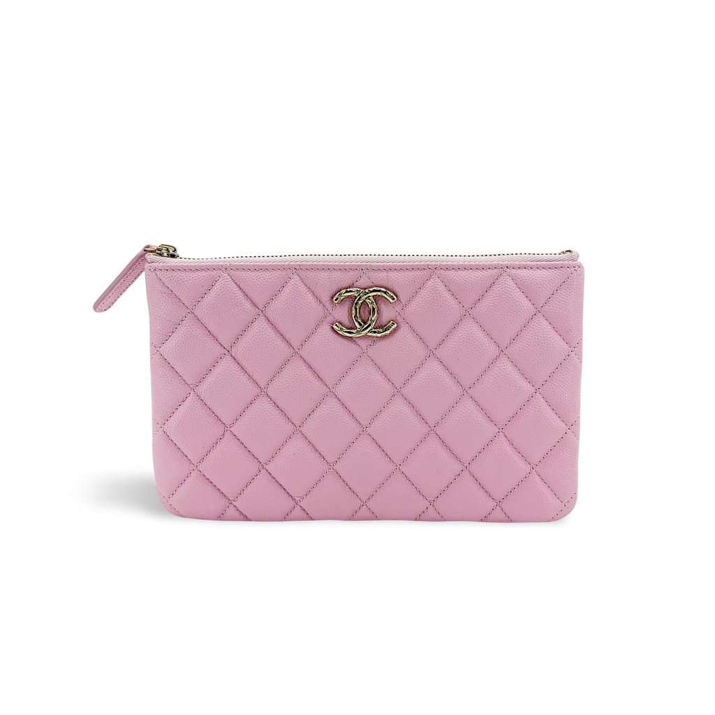 Chanel Classic New Medium Pouch Caviar Gold Hardware Pink MultiColor Leather Good - Front View
