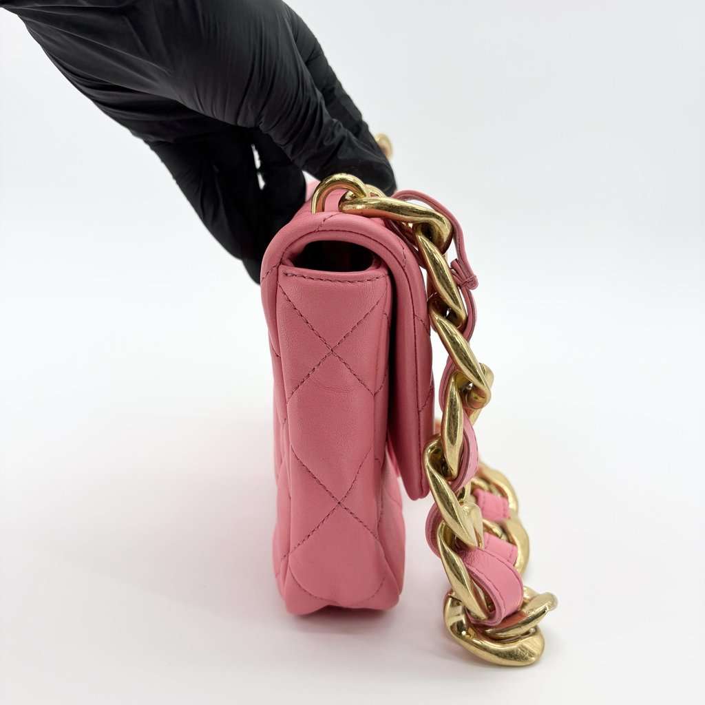 Chanel Pink Quilted Funky Chain Small Flap Bag Gold Metal Internal Chip MultiColor Leather Very good - Box View