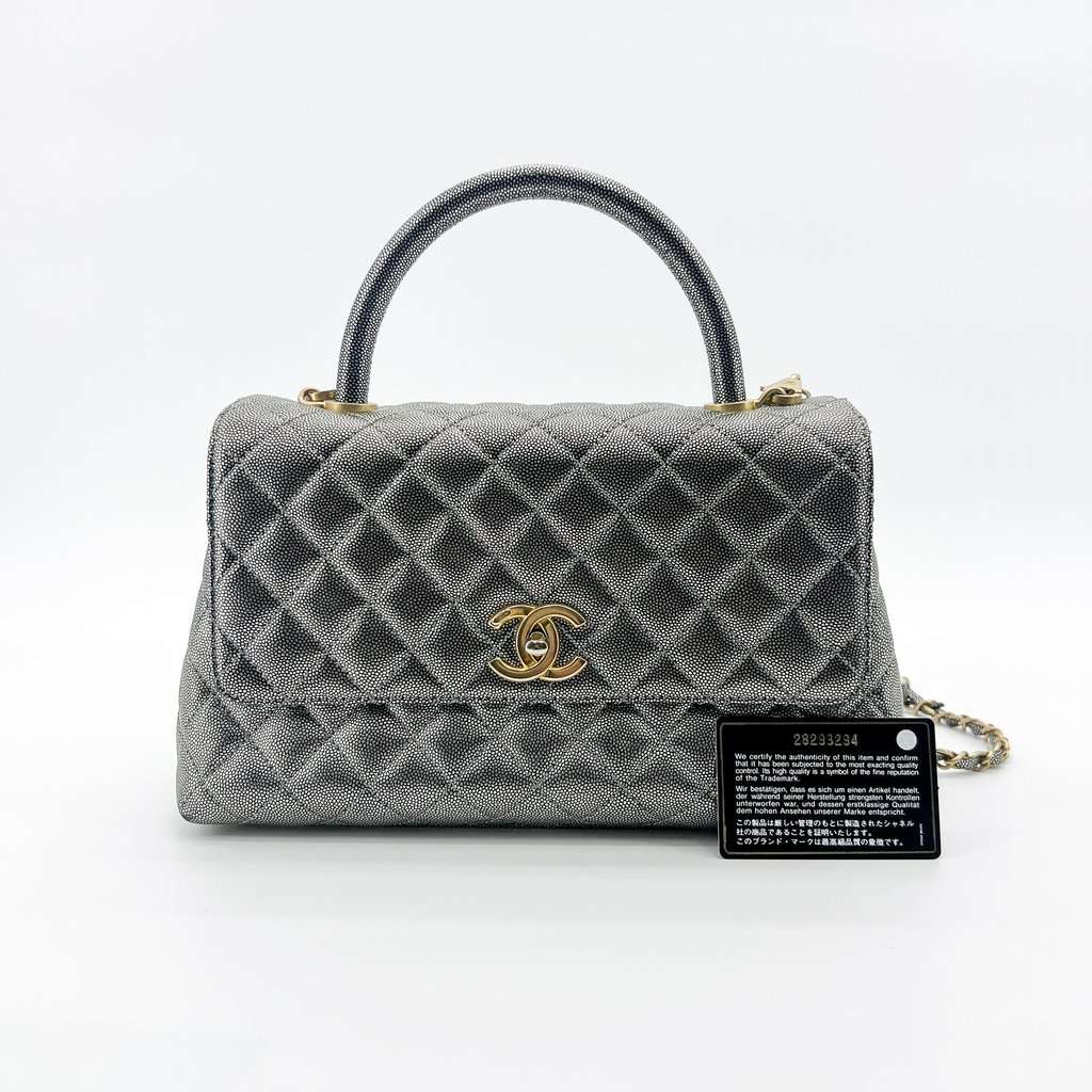Chanel Small Coco Handle Iridescent Caviar Metallic Grey Gold MultiColor Leather Very good - Back View