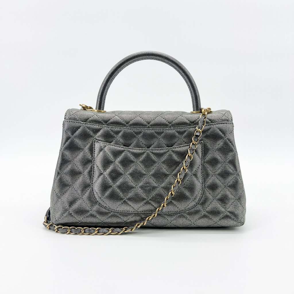 Chanel Small Coco Handle Iridescent Caviar Metallic Grey Gold MultiColor Leather Very good - Inside View