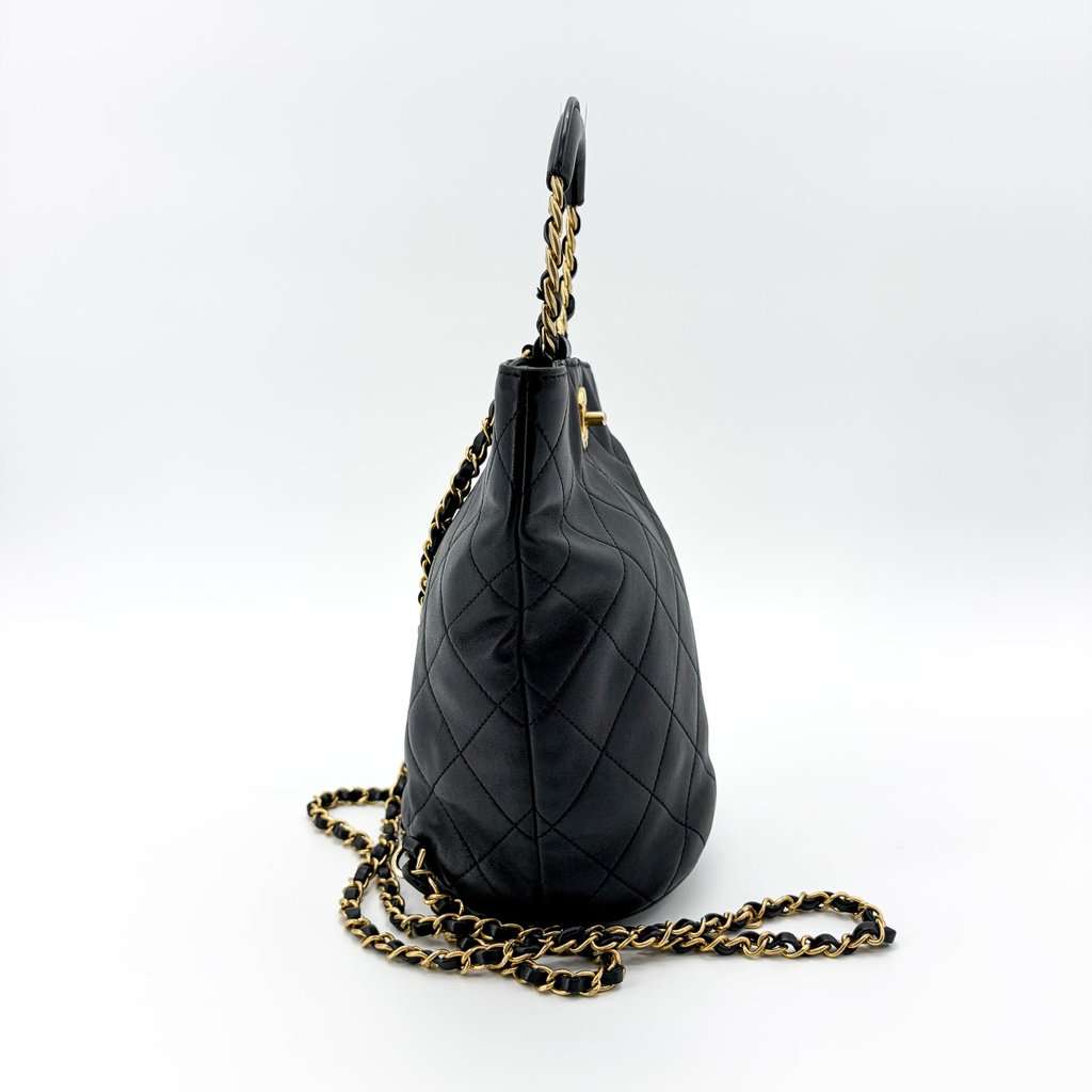Chanel Vintage Quilted Chain Round Handle Bucket Bag Black with Gold Hardware MultiColor Leather Good - Box View